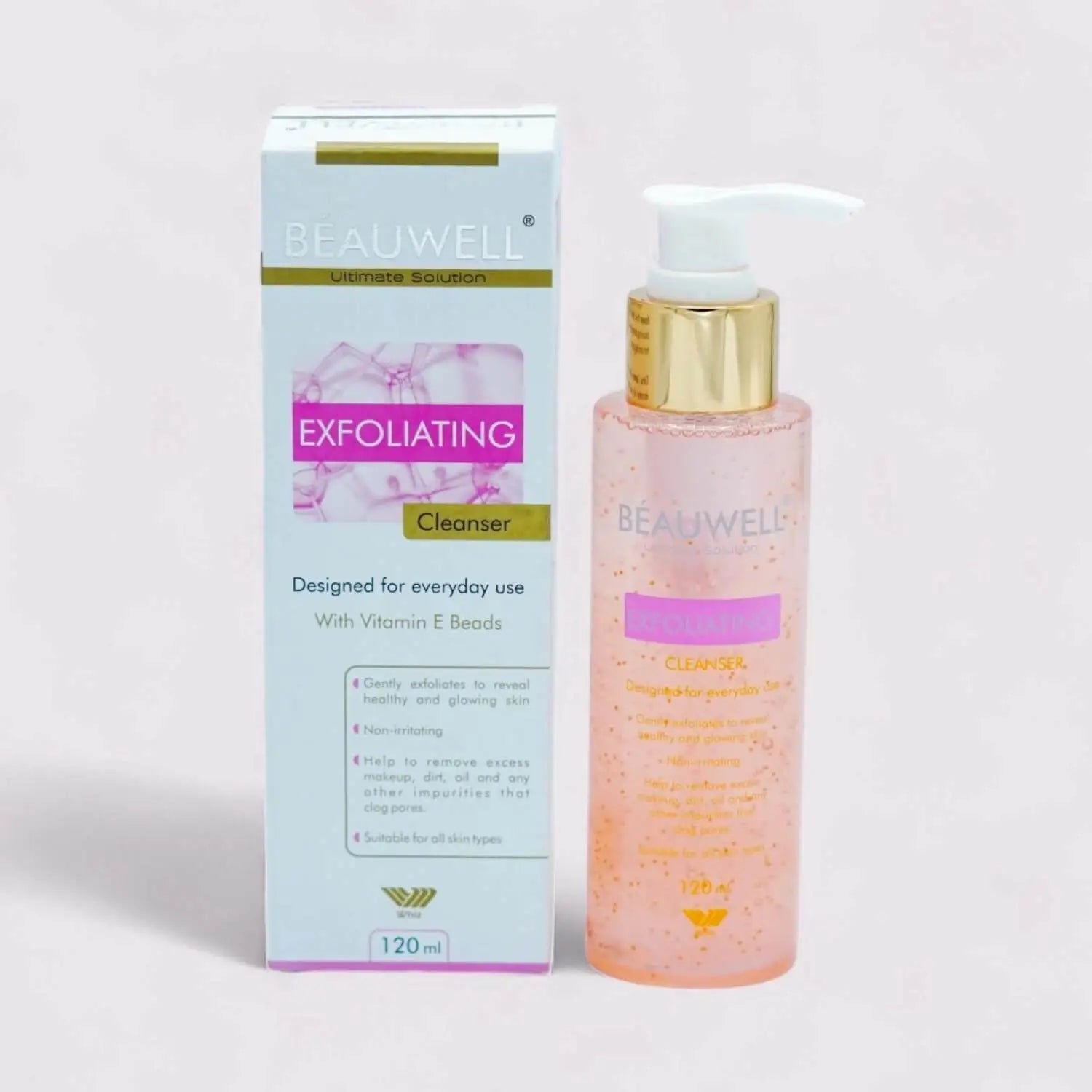 BEAUWELL Exfoliating Cleanser 120ml with Vitamin E beads – daily face wash for glowing skin in Pakistan