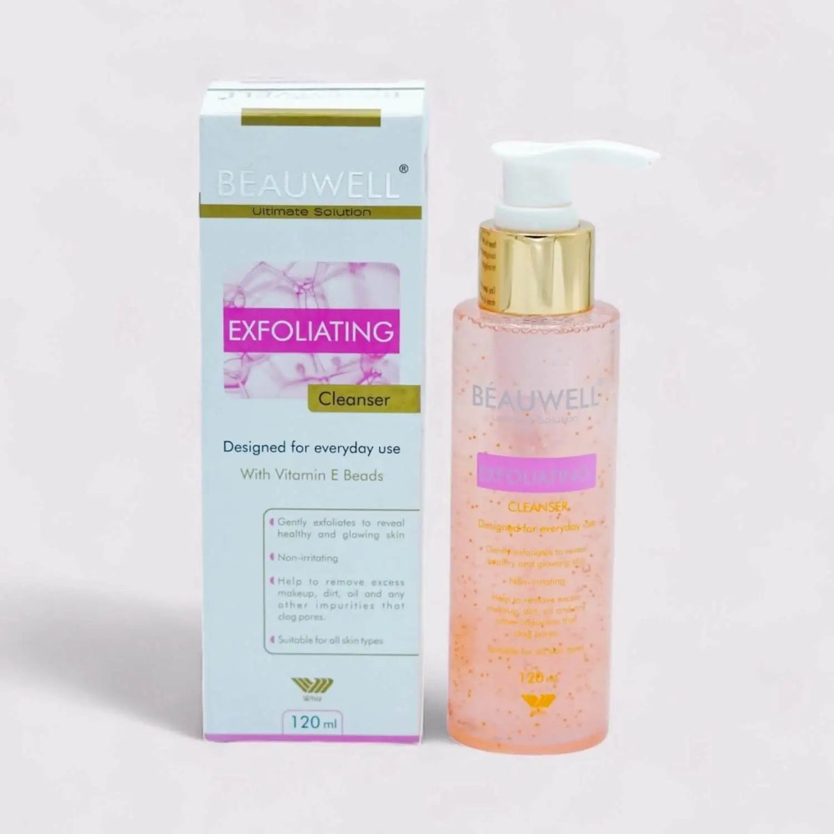 BEAUWELL Exfoliating Cleanser 120ml with Vitamin E beads – daily face wash for glowing skin in Pakistan