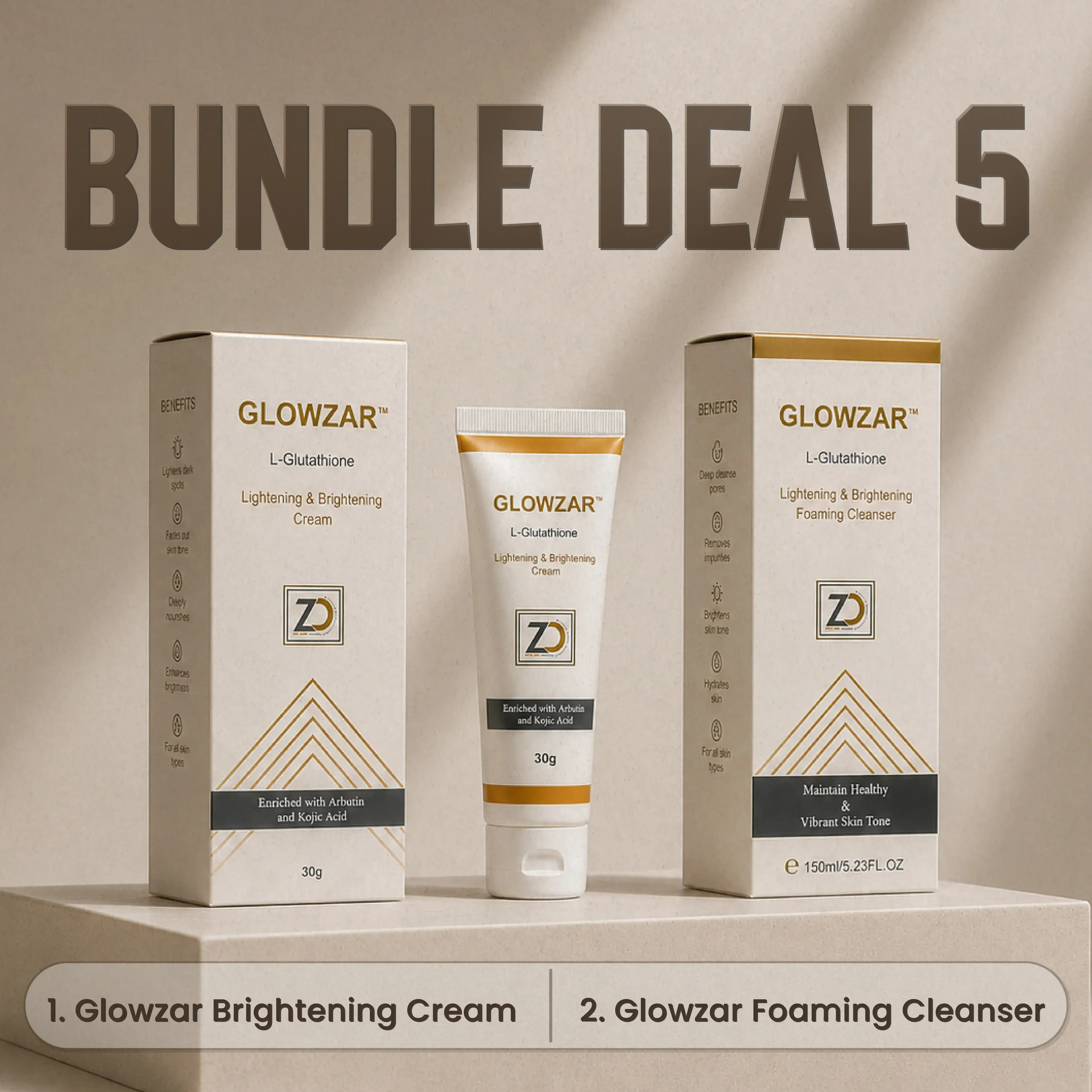 Glowzar Bundle Deal 5 – L-Glutathione Brightening Cream and Foaming Cleanser Pakistan Rs 3785