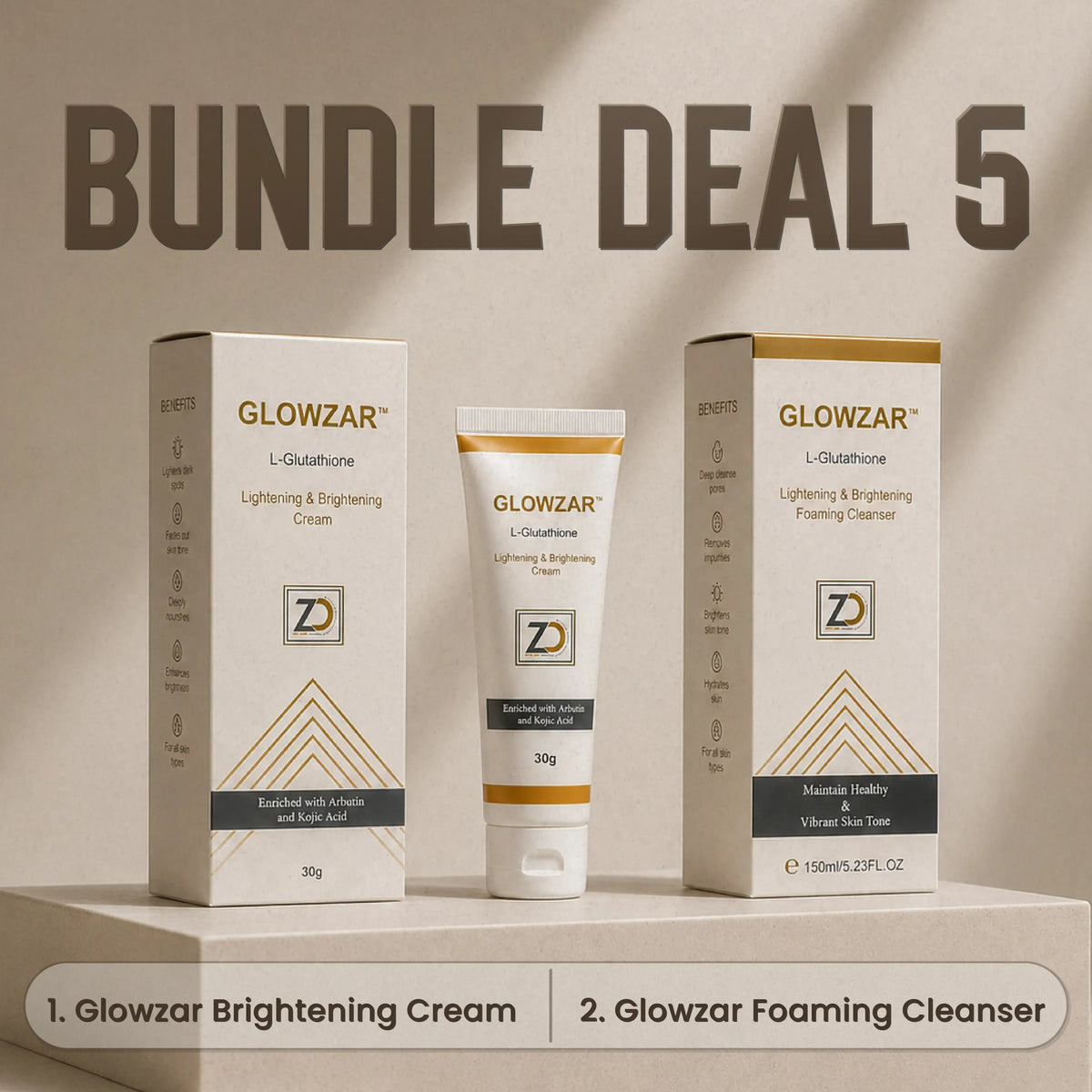 Glowzar Bundle Deal 5 – L-Glutathione Brightening Cream and Foaming Cleanser Pakistan Rs 3785