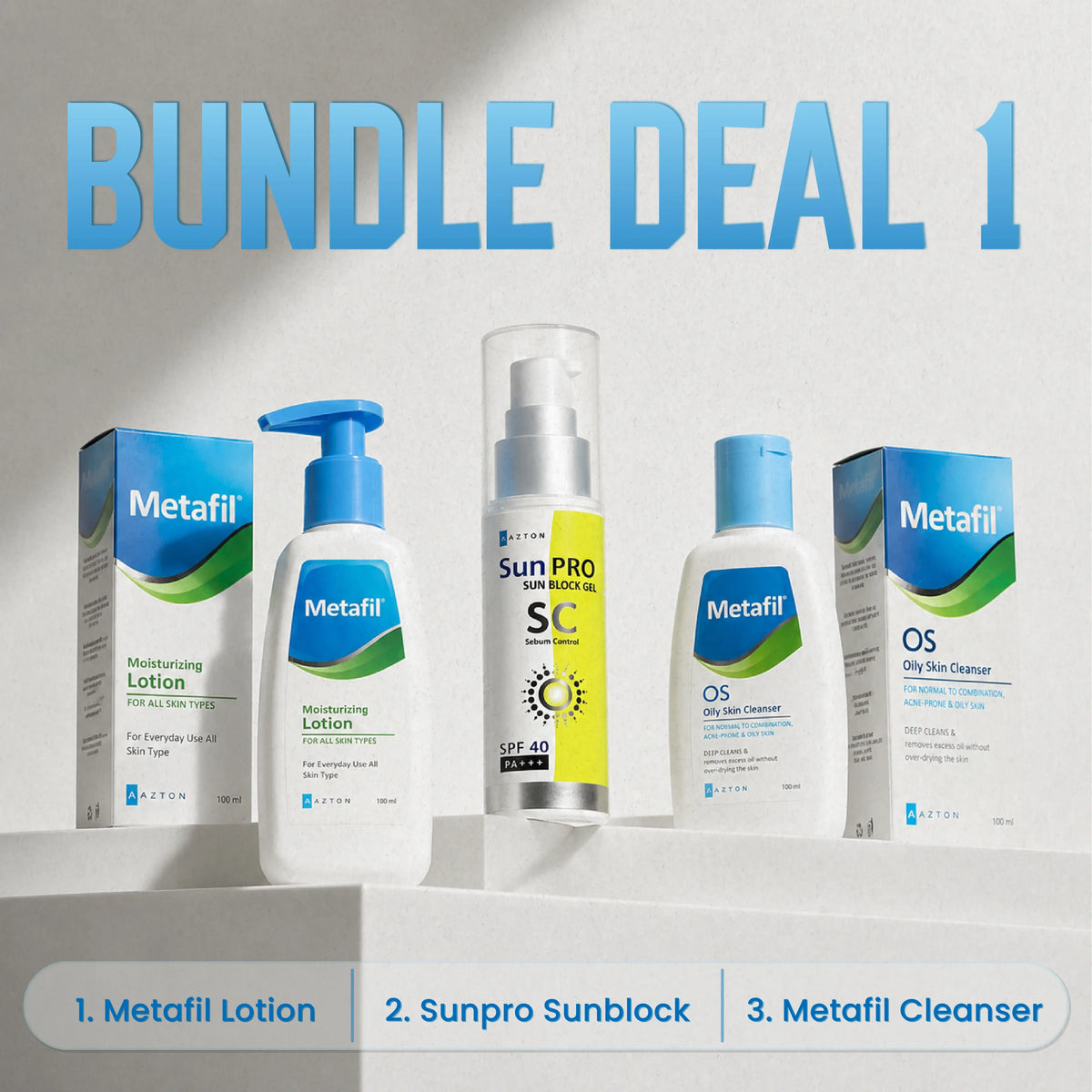 Bundle Deal 1 Metafil Moisturising Lotion SunPRO SC 
SPF 40 Sunblock Metafil OS Oily Skin Cleanser complete 
skincare routine bundle Pakistan Rs 6600 TAC Store