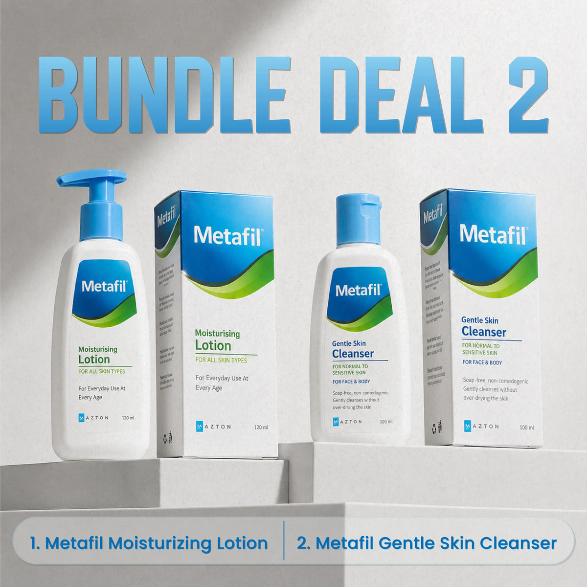 Azton Sensitive Skin Bundle – Metafil Moisturising Lotion & Gentle Skin Cleanser | Daily Cleanse & Hydrate Set