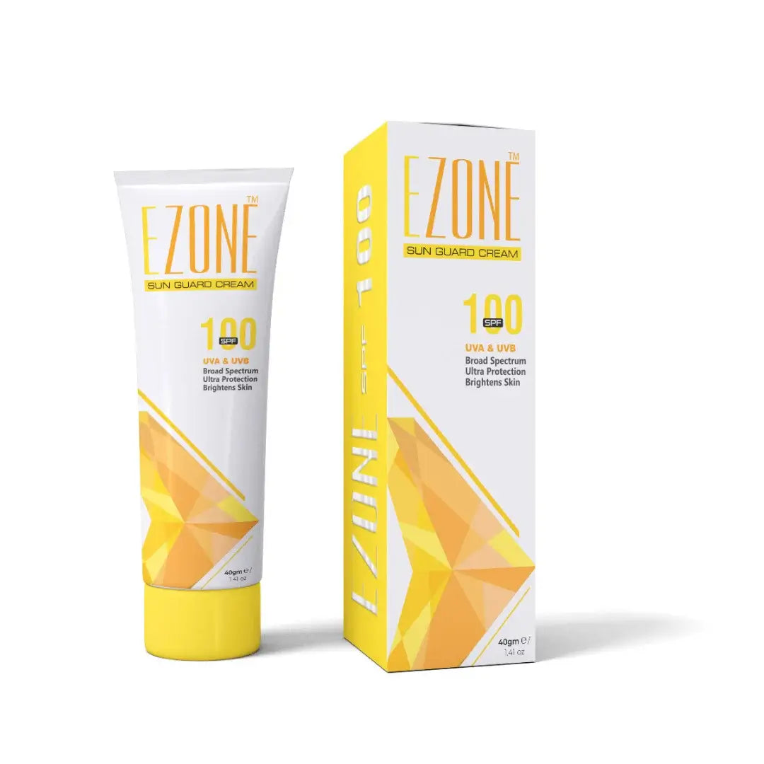 EZONE Sun Guard Cream SPF 100 broad spectrum UVA UVB medicated sunblock tube and box buy online Pakistan TAC Store