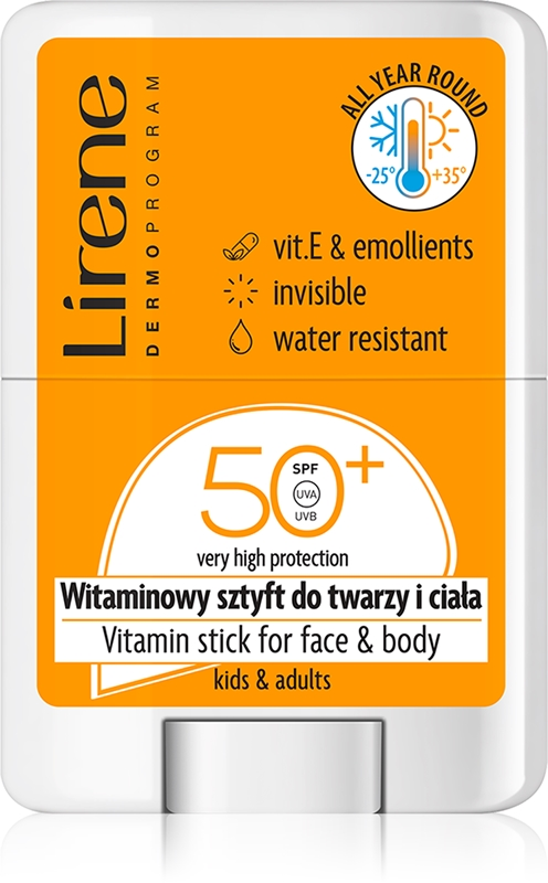 Lirene SPF 50+ vitamin sun stick for kids and adults, open stick